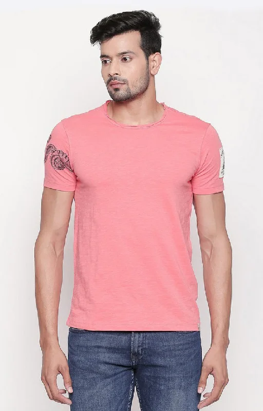 Amazing Deals Spykar Men Coral Melange Slim Fit T-Shirt