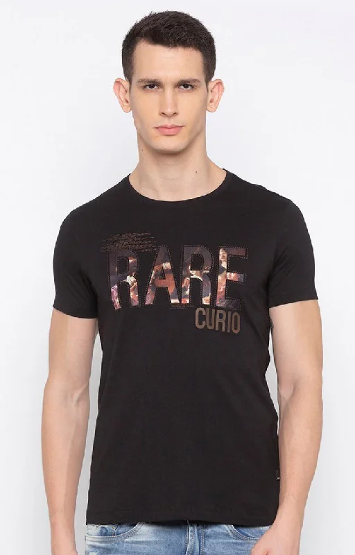 Weekend Discounts to Grab Spykar Men Black Cotton Slim Fit Round Neck T-Shirt