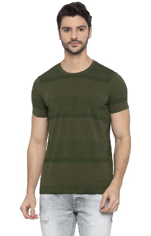Weekend Deals That Impress Spykar Men Olive Striped T-Shirt