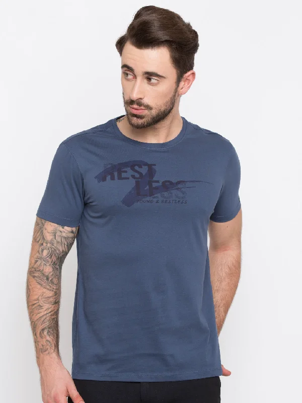 Weekend Savings Spectacular Spykar Men Blue Cotton Slim Fit Round Neck T-Shirt