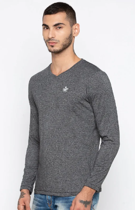 Your Weekend, Your Savings Spykar Men Charcoal Melange Slim Fit T-Shirt
