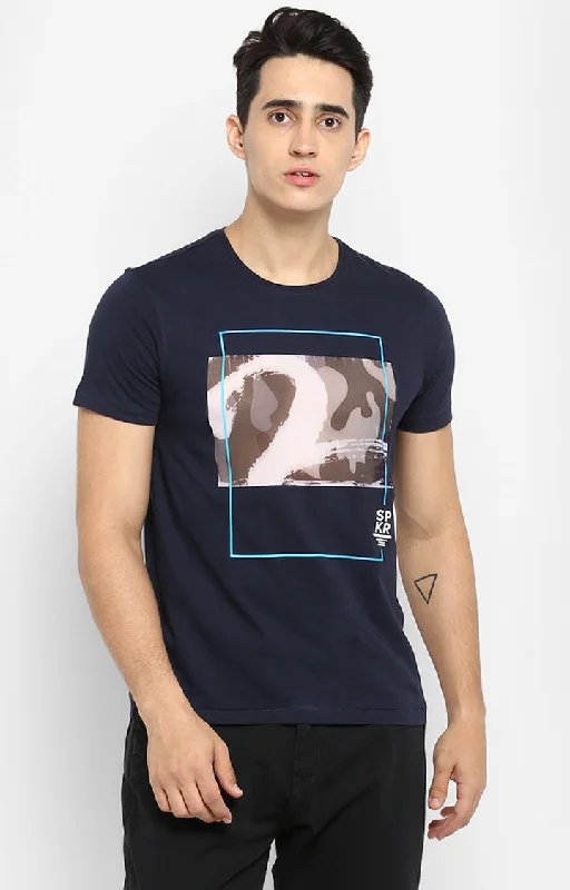 Special Price Spykar Men Blue Cotton Slim Fit Round Neck T-Shirt