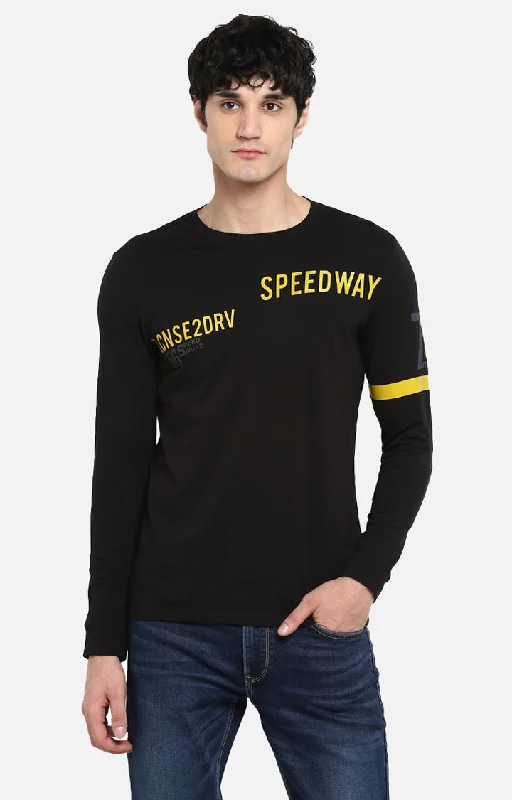 Sale Event Spykar Men Black Printed Slim Fit T-Shirt