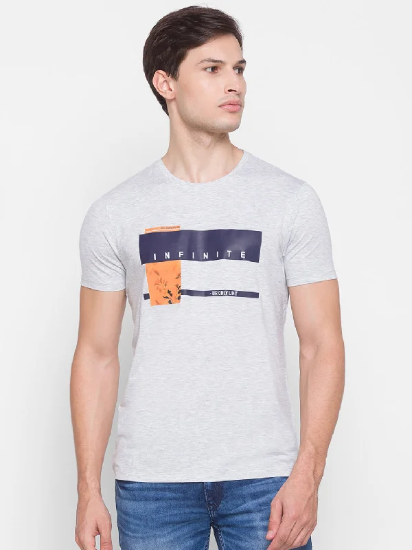 Great Deal Spykar Men Grey Cotton Slim Fit Round Neck T-Shirt