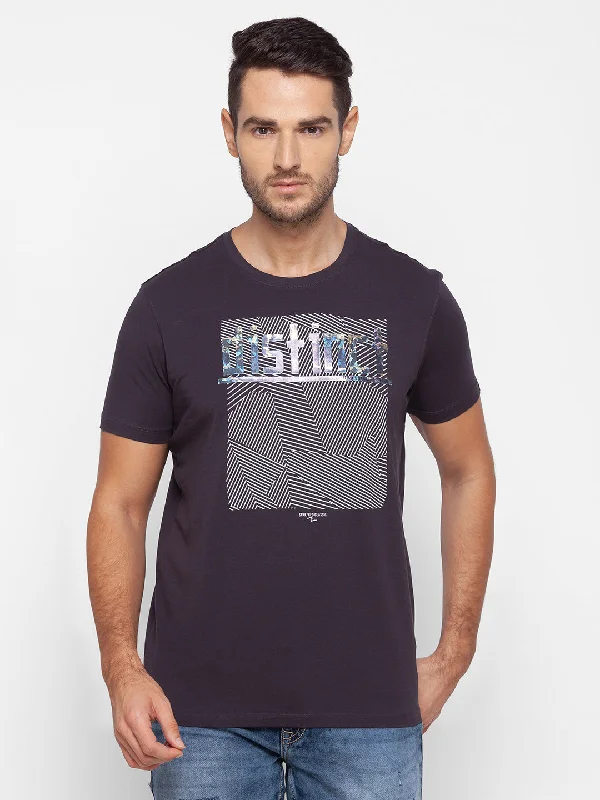 Don't Delay Spykar Men Grey Cotton Slim Fit Round Neck T-Shirt