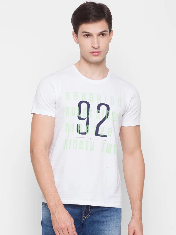 Today Only Spykar Men White Cotton Slim Fit Round Neck T-Shirt