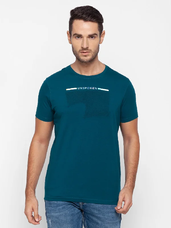 Take Action Spykar Men Blue Cotton Slim Fit Round Neck T-Shirt