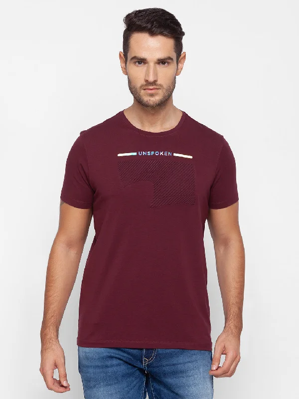 Super Discount Spykar Men Red Cotton Slim Fit Round Neck T-Shirt