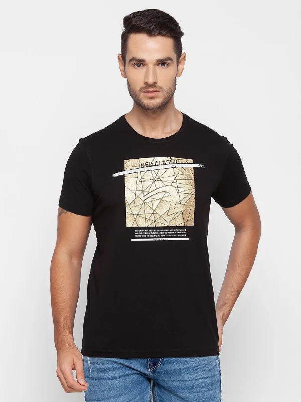 Special Offer Spykar Black Cotton Men T-Shirt