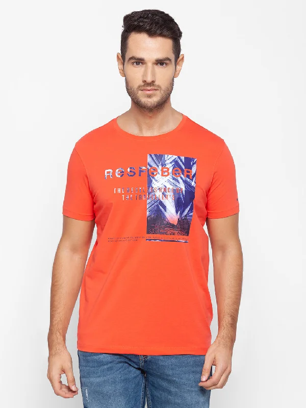 Reduced Rates Spykar Men Blue Cotton Slim Fit Round Neck T-Shirt