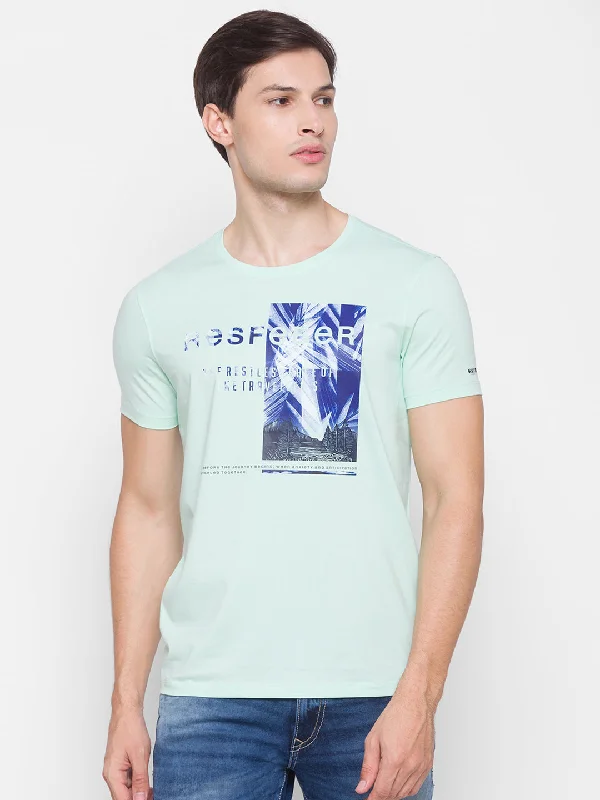 Price Drop Spykar Men Green Cotton Slim Fit Round Neck T-Shirt