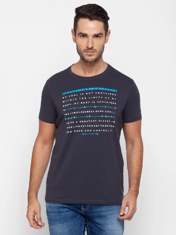Now Available Spykar Men Grey Cotton Slim Fit Round Neck T-Shirt