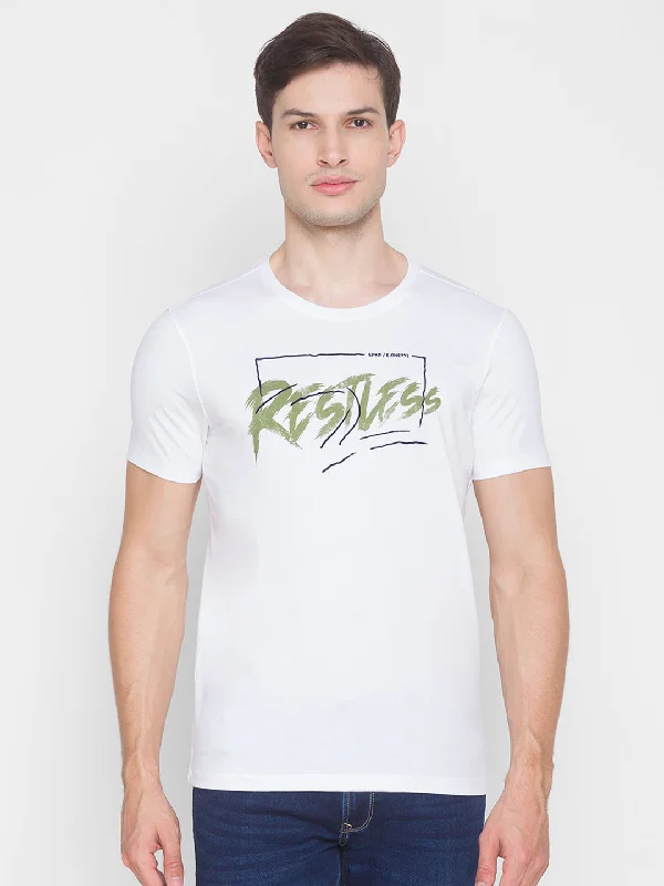 Extra Discount Spykar White Cotton Men T-Shirt