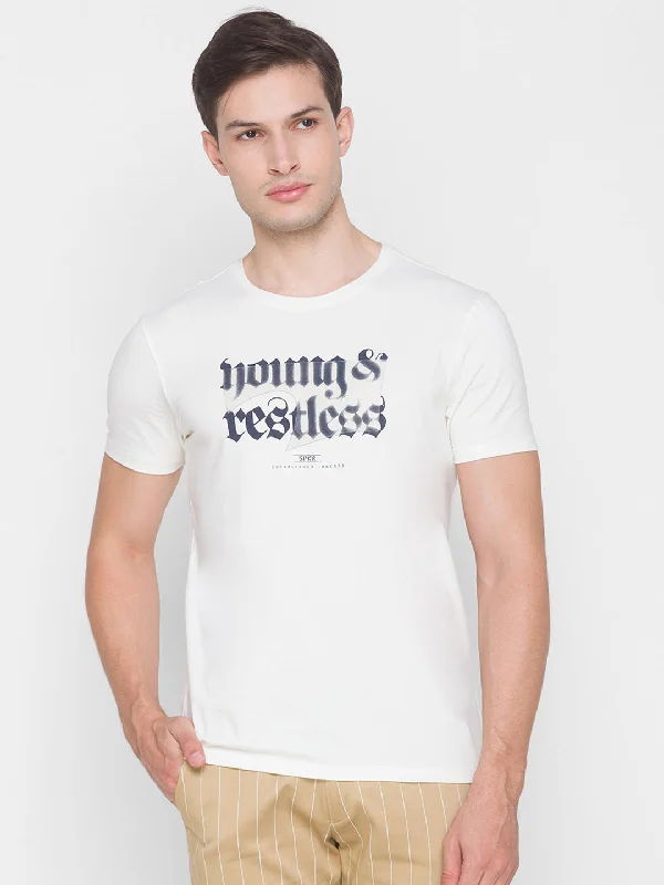 Crazy Savings Spykar Men White Cotton Slim Fit Round Neck T-Shirt