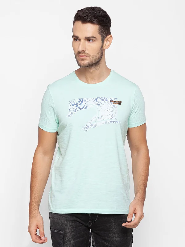 Bonus Offer Spykar Men Green Cotton Slim Fit Round Neck T-Shirt