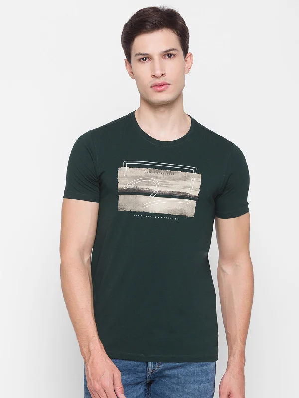 Bargain Alert Spykar Green Cotton Men T-Shirt