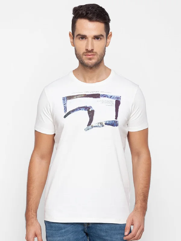 Today's Special Spykar Men White Cotton Slim Fit Round Neck T-Shirt
