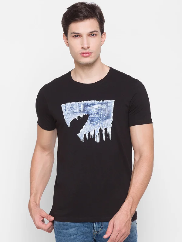 Must-Have Deals Spykar Men Black Cotton Slim Fit Round Neck T-Shirt