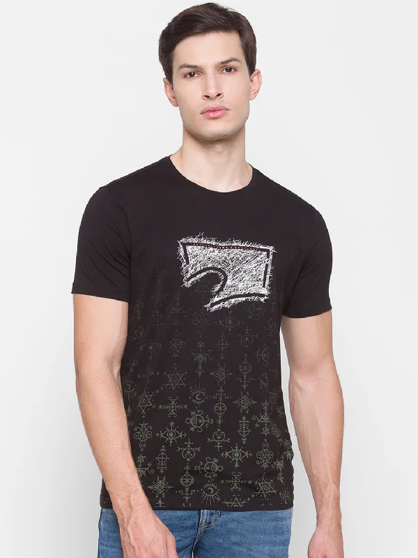 Incredible Offers Spykar Men Black Cotton Slim Fit Round Neck T-Shirt