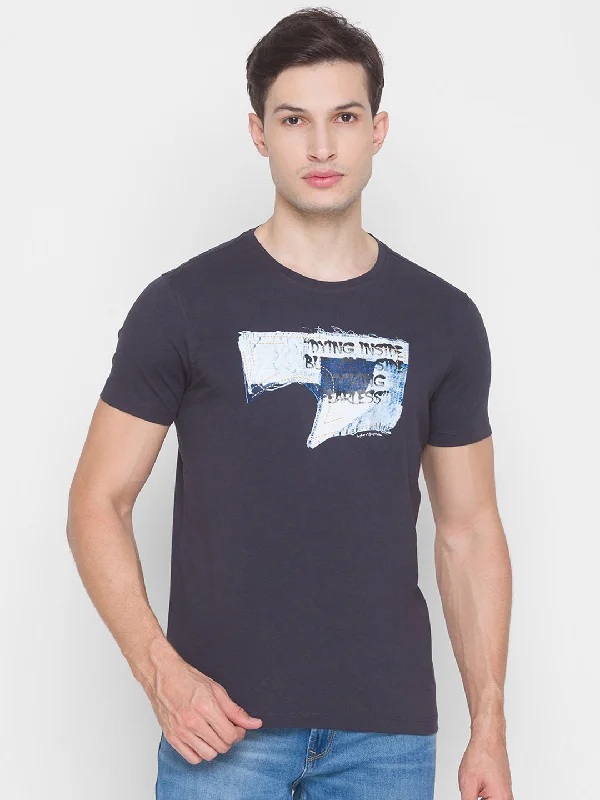 Extra Discounts Spykar Black Cotton Men T-Shirt
