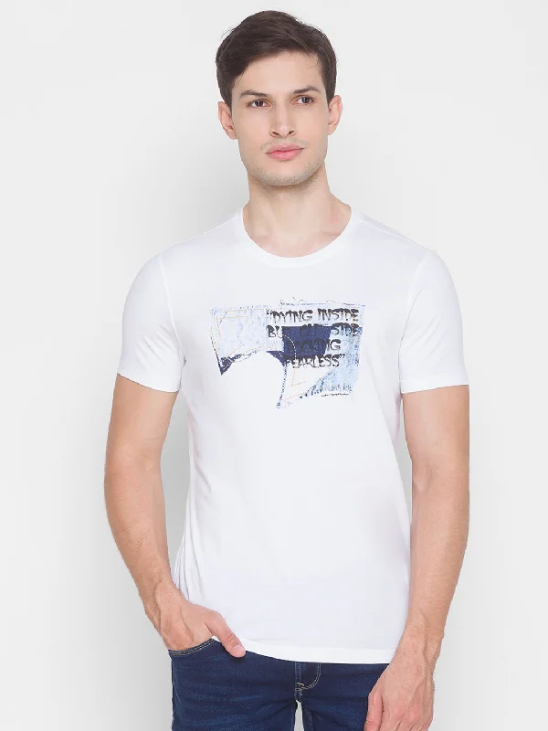 Don't Miss Spykar White Cotton Men T-Shirt