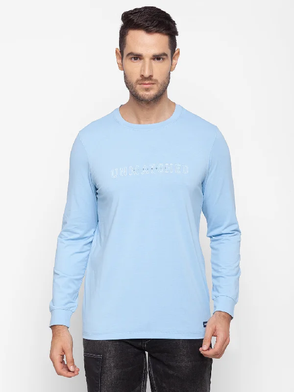 Best Deals Spykar Men Blue Cotton Slim Fit Round Neck T-Shirt
