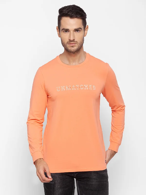 YEAR-End Sale Spykar Men Pink Cotton Slim Fit Round Neck T-Shirt
