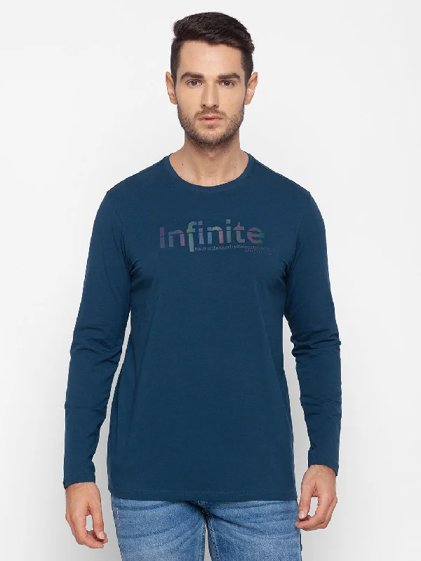 Unmissable Offer Spykar Men Blue Cotton Slim Fit Round Neck T-Shirt
