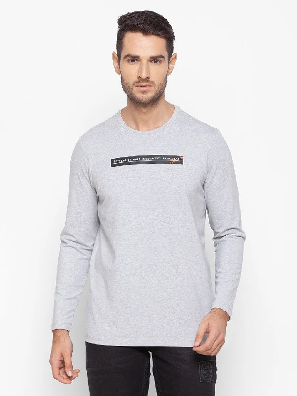 Unbeatable Prices Spykar Men Grey Cotton Slim Fit Round Neck T-Shirt