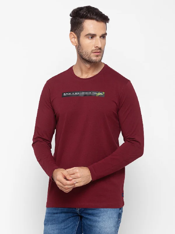TIME-Limited Offer Spykar Men Red Cotton Slim Fit Round Neck T-Shirt