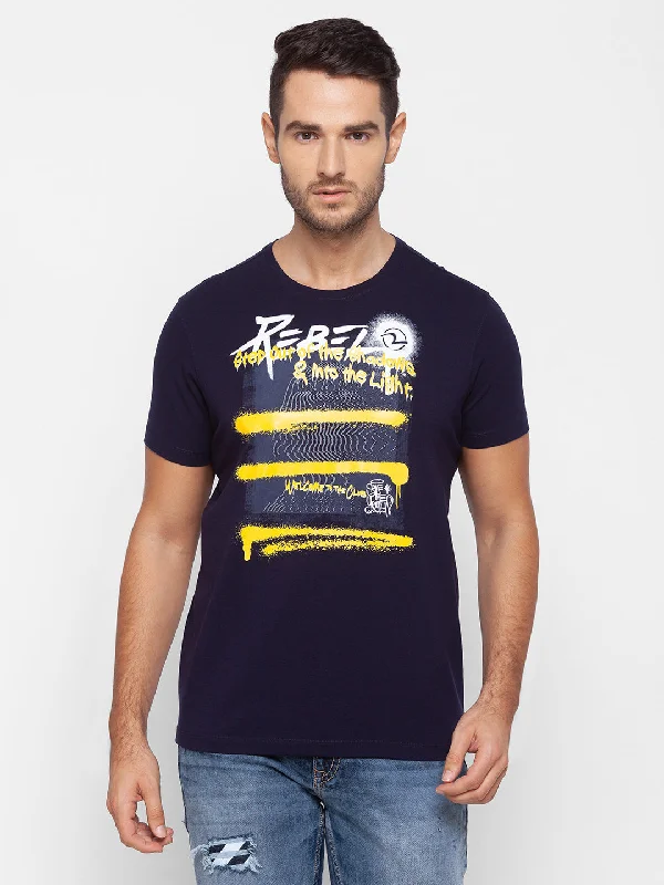 Special Discount Spykar Men Blue Cotton Slim Fit Round Neck T-Shirt