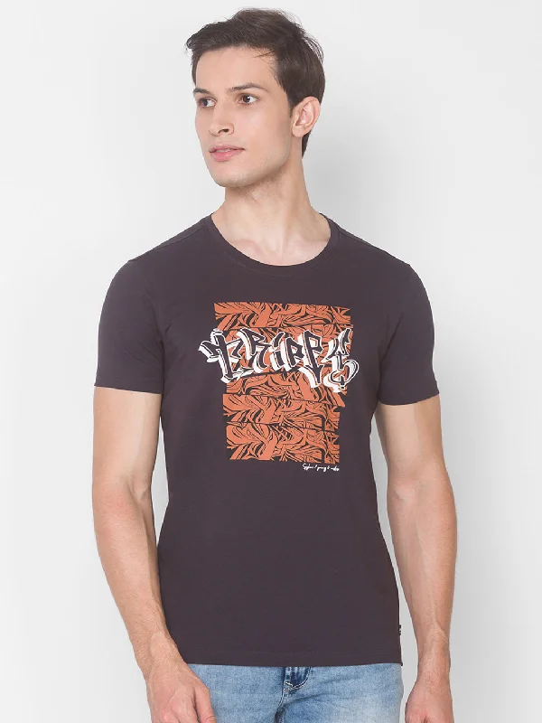 Sale Event Spykar Men Grey Cotton Slim Fit Round Neck T-Shirt