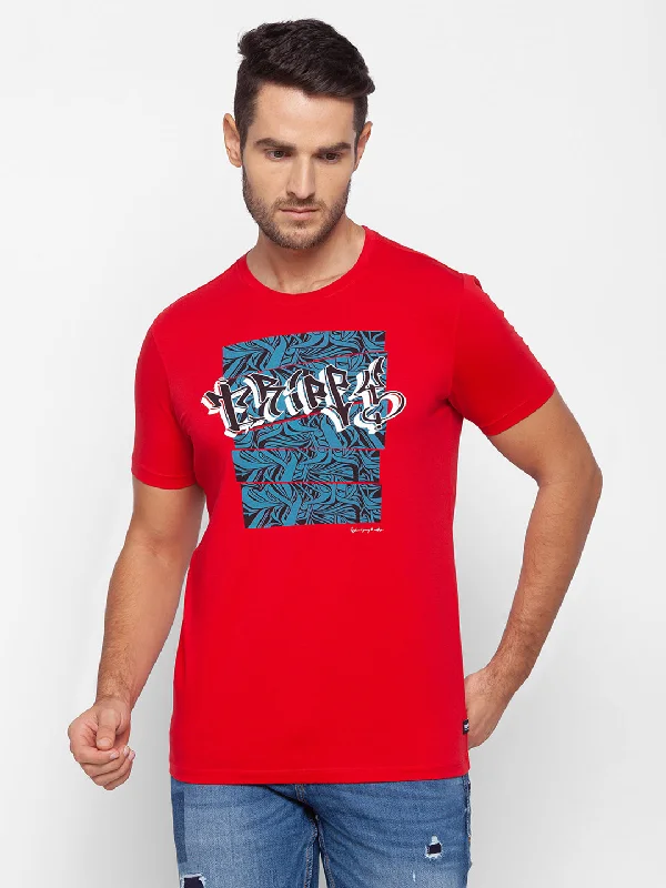 Quick Sale Spykar Men Red Cotton Slim Fit Round Neck T-Shirt