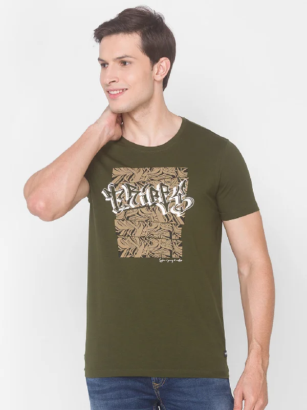 Price Cut Spykar Green Cotton Men T-Shirt