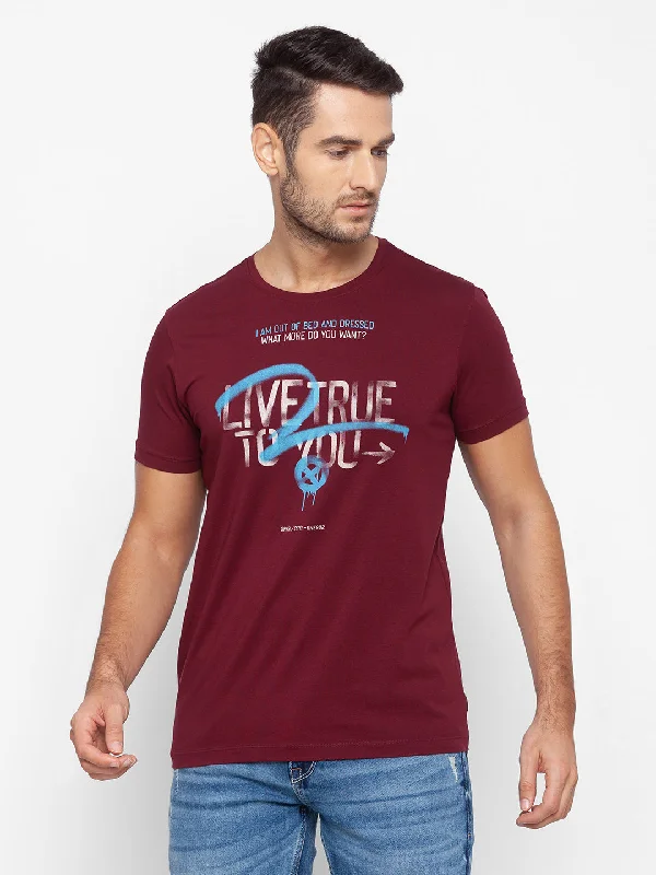 New Deals Spykar Men Red Cotton Slim Fit Round Neck T-Shirt