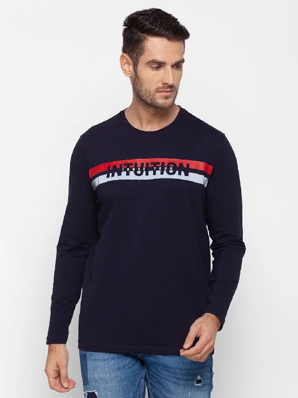 Limited Availability Spykar Men Blue Cotton Slim Fit Round Neck T-Shirt