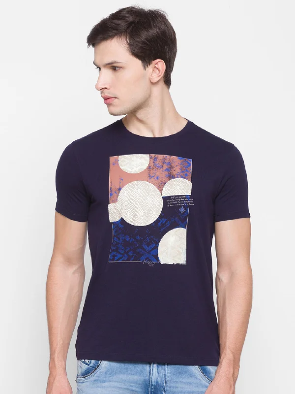 Exclusive Savings Spykar Men Blue Cotton Slim Fit Round Neck T-Shirt