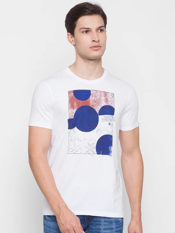 Don't Wait Spykar Men White Cotton Slim Fit Round Neck T-Shirt