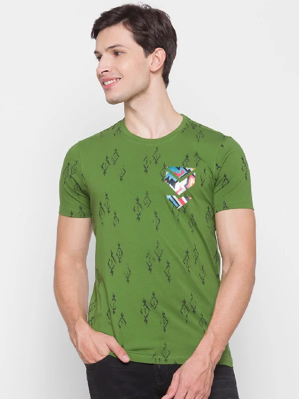 Bargain Prices Spykar Men Green Cotton Slim Fit Round Neck T-Shirt