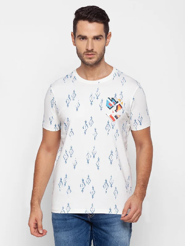 Savings Alert Spykar Men White Cotton Slim Fit Round Neck T-Shirt