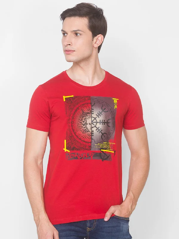Price Break Spykar Men Orange Cotton Slim Fit Round Neck T-Shirt