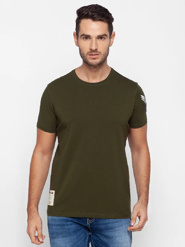 Mega Deal Spykar Green Cotton Men T-Shirt