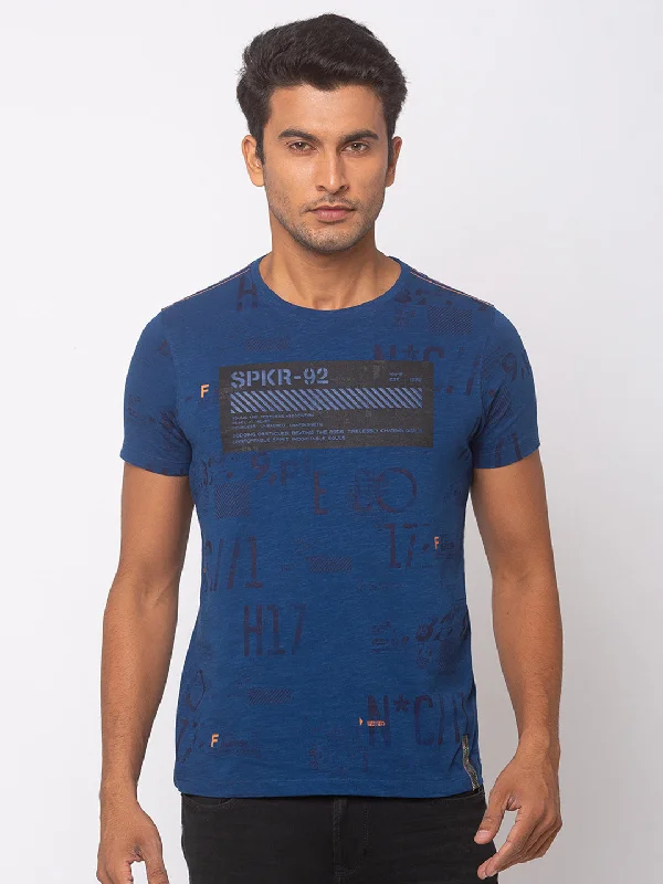 Seasonal Clearance Spykar Ink Blue Cotton Men T-Shirts
