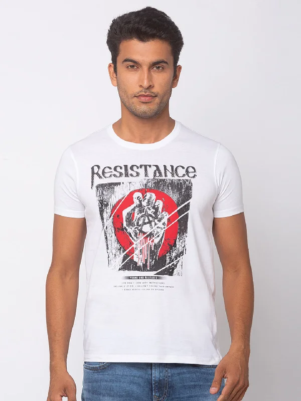Special Buy Spykar Men White Cotton Slim Fit T-Shirt
