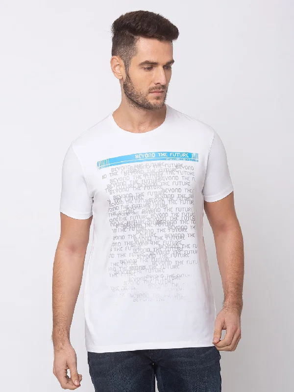 Limited Quantity Spykar Men White Cotton Slim Fit Round Neck T-Shirt