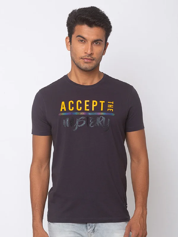Super Savings Spykar Men Grey Cotton Slim Fit Round Neck T-Shirt