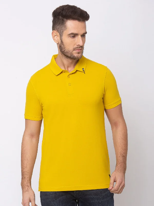Special Savings Spykar Men Sulphur Yellow Blended Slim Fit T-Shirt