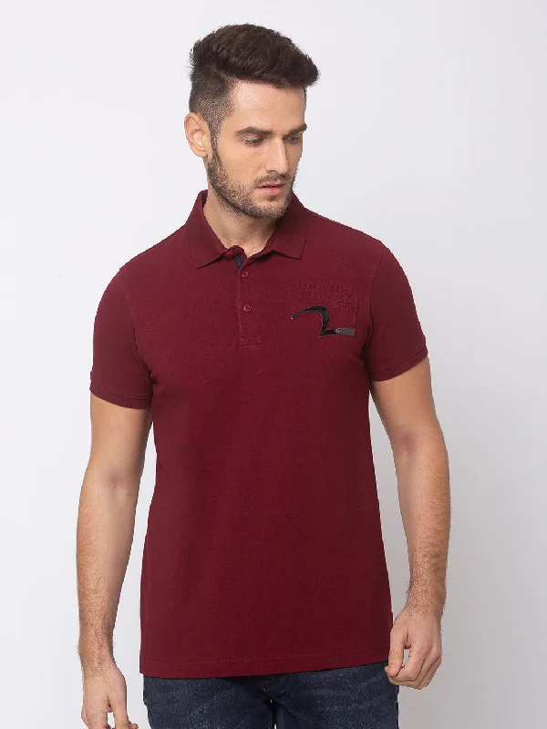 Clearance Event Spykar Men Wine Cotton Slim Fit T-Shirt