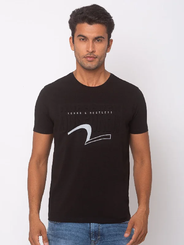 Mega Sale Spykar Men Black Blended Slim Fit T-Shirt