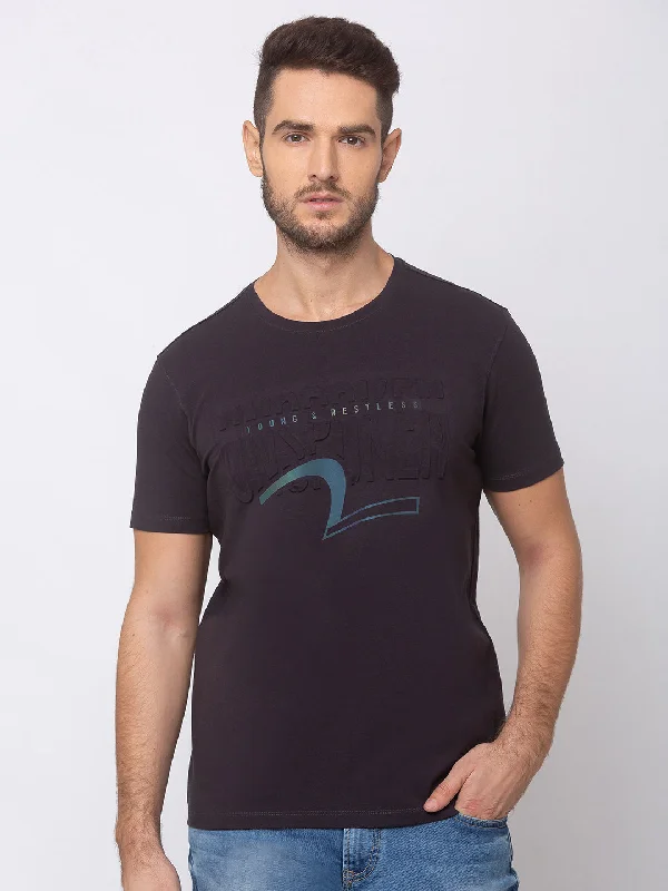 While Supplies Last Spykar Men Charcoal Grey Blended Slim Fit T-Shirt